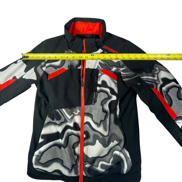 Spyder Boys Ski Jacket Size 10 Black Grey Orange Camo Full Zip Winter Coat - Picture 4 of 9